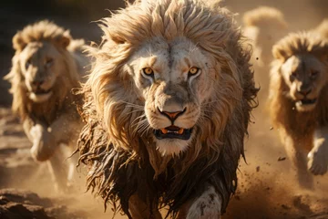 Rolgordijnen Lions Hunting in Fierce Coordinated Attack © Kishore Newton