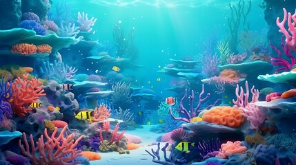 Fototapeta na wymiar beautiful seabed background. Beauty coral reefs and fish, AI generative