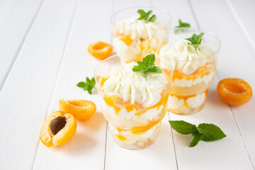 Apricot trifles. Sumer dessert background
