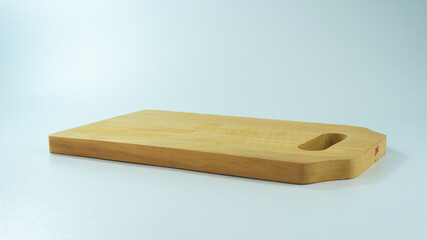 Handmade wood cutting board on white background