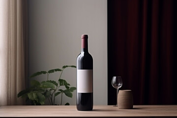 blank bottle of red wine, minimalistic mockup style