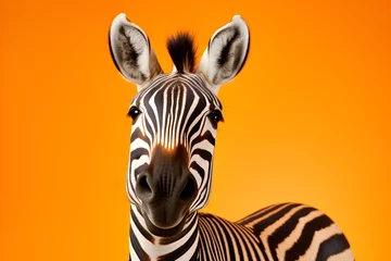 Foto op Plexiglas studio portrait of a zebra on yellow background © sam
