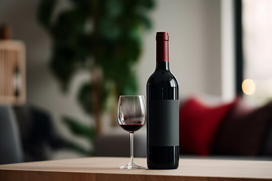 blank bottle of red wine, minimalistic mockup style
