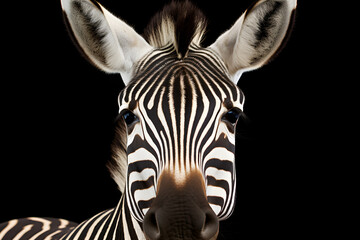 studio portrait of a zebra on black background