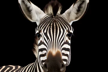 Foto op Plexiglas studio portrait of a zebra on black background © sam