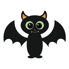 Cute bat on a white isolated background, for Halloween, for the decoration of the holiday in December, the symbol of Halloween, the design of the autumn holiday, autumn, a cartoon-style bat, vector