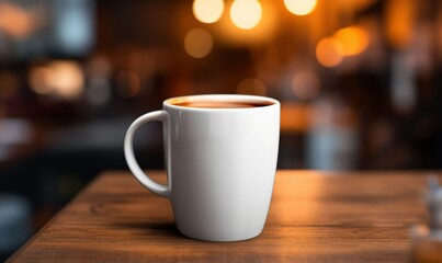 Fototapeta premium Steaming Cup of Hot Tea on a Cafe Table Background