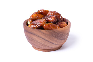 bowl of dried date fruit isolated on white