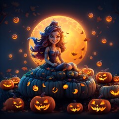 halloween background with pumpkin and bats