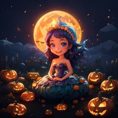 halloween pumpkin with witch