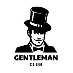 A man in a top hat. Gentleman club logo. Vector illustration.