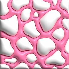 Cute pattern with abstract pink spots. Cow or Dalmatian skin. 3d illustration of liquid stains. Kawaii wallpaper, phone screensaver