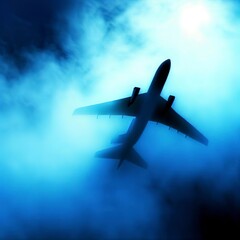 airplane in blue smoke