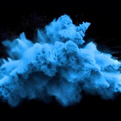 Blue powder explosion cloud on black background