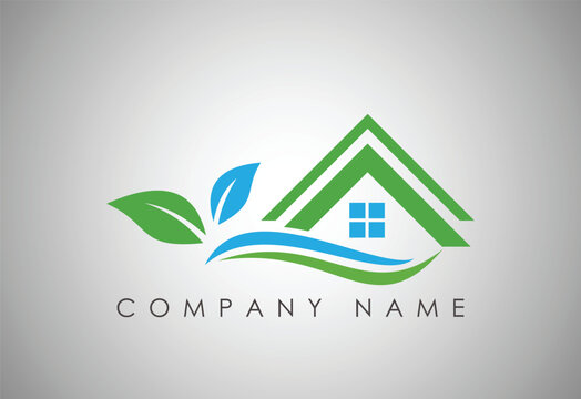 Natural eco house logo with a combination of a house and plants