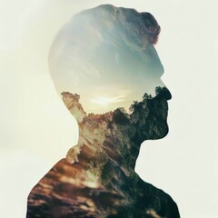double exposure photography of a man and nature