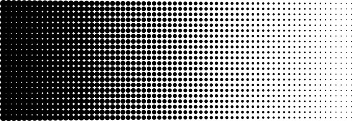 Horizontal Halftone Dot Gradient Pop Art Background .Vector Illustration. Vector half black dots on white background.