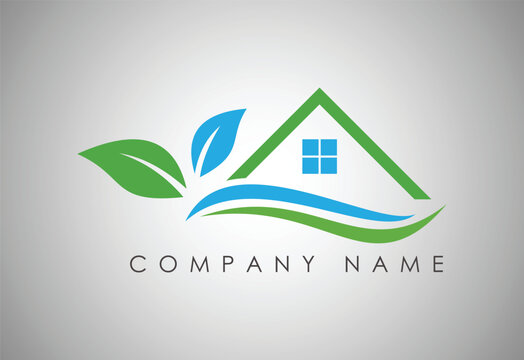 Natural eco house logo with a combination of a house and plants