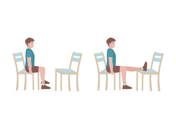 Exercises that can be done at-home using a sturdy chair.
Use two chairs. While seated, extend your leg so that it rests on the other chair. Slowly raise the leg. with Horizontal Straight-Leg Raise.