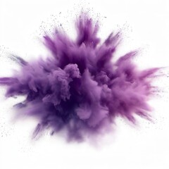 Purple powder explosion cloud on white background