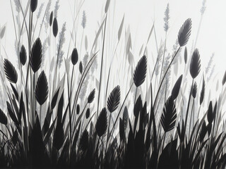 grass and reeds Black and white ai generated art - obrazy, fototapety, plakaty