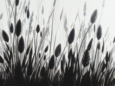 grass and reeds Black and white ai generated art