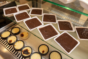 Sweet desserts on display in a restaurant