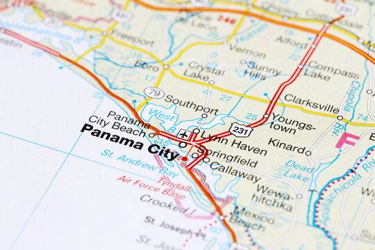 Panama City, United States - July 29, 2023: Panama city road map. Closeup macro view	