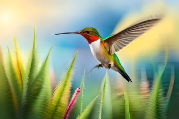 Fototapeta premium Hummingbird flying in the forest