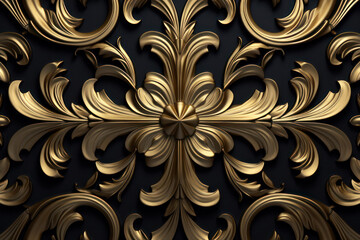 Opulent Baroque Seamless Pattern in Luxurious Gold: Exquisite 3D Rendering of Ornate Elegance and Timeless Glamour