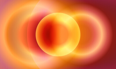 Iridescent gradient bubble on orange color background with glowing neon ovale line. three dimensional ball illustration vector.