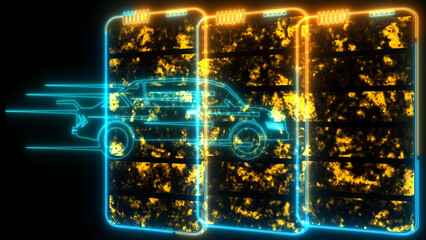 Solid state powerful battery laser border orange blue loop energy fast speed - obrazy, fototapety, plakaty