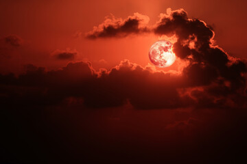 milk blood moon rise back dark red cloud on the night red sky