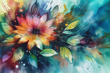 Colorful watercolor floral background. Hand drawn watercolor illustration. generative ai