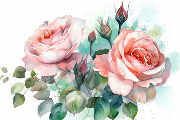 Beautiful watercolor bouquet of roses. Hand drawn illustration. generative ai