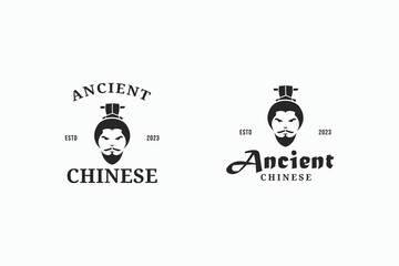 vintage Chinese man symbol logo icon design vector illustration for traditional, ancient, ethnic company business.
