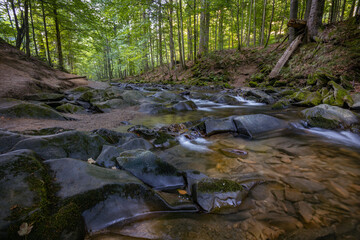 Szepit waterfall, Hylaty torrent, Bieszczady Mountains, Bieszczady, Zatwarnica, the wildest region in the Poland, unique wooded mountain landscapes, Poland © Piotr