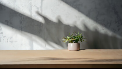 plant on the wall, Product backdrop against an eco-friendly wooden table with an eco-concrete wall and a green plant, garden, nature, decoration, design, 