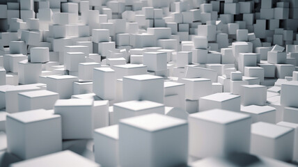 Abstract 3d rendering of chaotic white cubes. Cubes background. generative ai