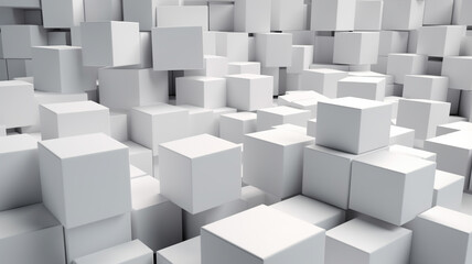 Abstract 3d rendering of chaotic white cubes. Cubes background. generative ai