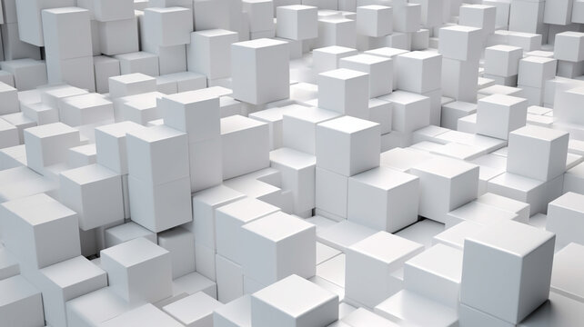 Abstract 3d rendering of chaotic white cubes. Cubes background. generative ai