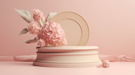 Obraz na płótnie Canvas 3d render Pink of minimal display podium with pastel color background. generative ai