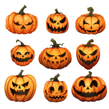 Set of Halloween scary pumpkins face