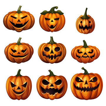 Set of Halloween scary pumpkins face