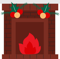 Christmas Fireplace Flat Illustration