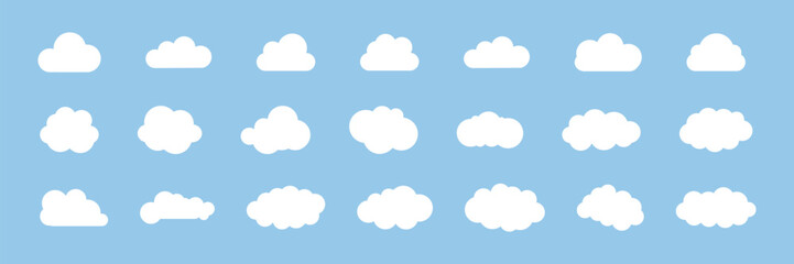 Obraz premium Set of cloud icons in trendy flat style isolated on blue background. Cloud symbol for your website design, logo, app, UI. Vector illustration, EPS10. Flat vector simple element graphics - vector.