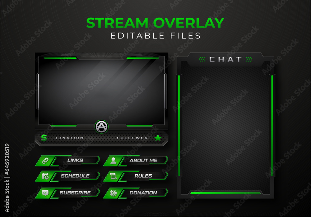 Poster Set of modern design elements for overlay game streaming screen panel. Game frame for streamers and online video.