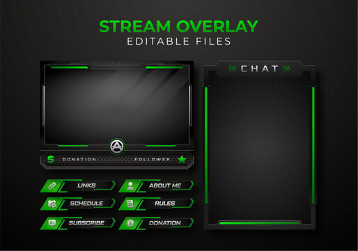 Set of modern design elements for overlay game streaming screen panel. Game frame for streamers and online video.