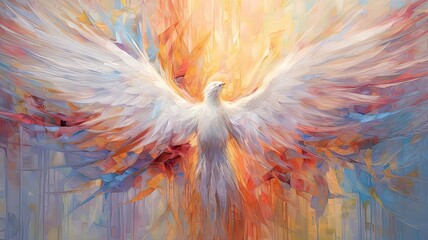 Majestic Flight of Angels. An Exquisite High-Resolution Oil Painting