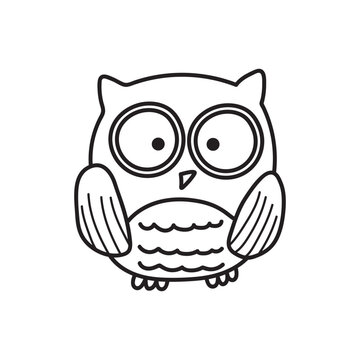 Hand drawn Kids drawing Cartoon Vector illustration cute owl icon Isolated on White Background